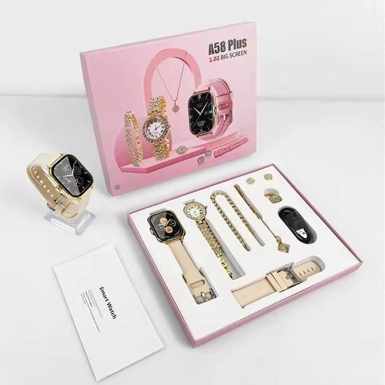 A58 Plus Ultimate Luxury 7-in-1 Smartwatch & Jewelry Gift Set for Women