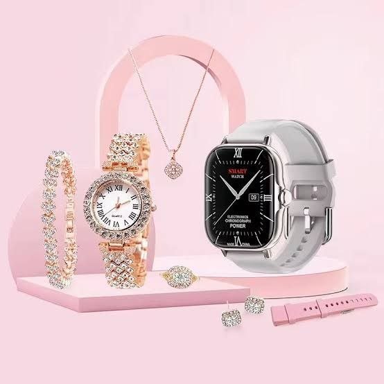 A58 Plus Ultimate Luxury 7-in-1 Smartwatch & Jewelry Gift Set for Women