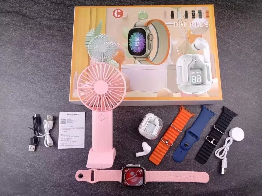 D96 Plus Ultra 2 Ultimate Combo Pack - Smartwatch with Earbuds, Fan & 4 Straps