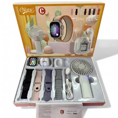 D96 Plus Ultra 2 Ultimate Combo Pack - Smartwatch with Earbuds, Fan & 4 Straps
