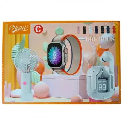 D96 Plus Ultra 2 Ultimate Combo Pack - Smartwatch with Earbuds, Fan & 4 Straps