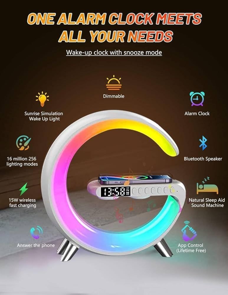 G63 RGB Smart Light Sound Machine with Wireless Charger & Alarm Clock