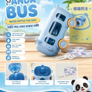 Cute Panda Bus Shape Water Bottle with Straw and Carry Strap