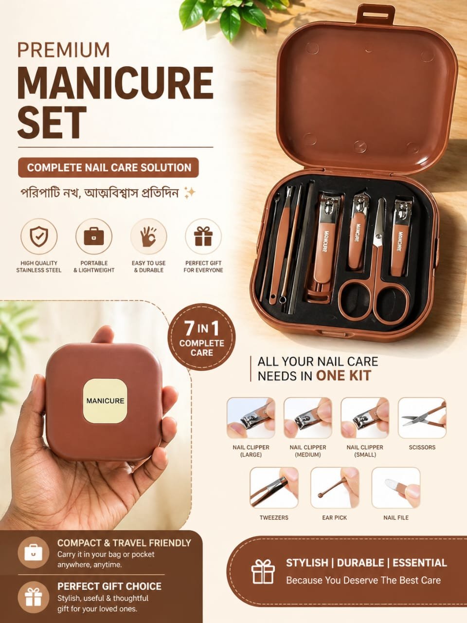 Premium 7-in-1 Professional Manicure & Grooming Kit with Strap Case
