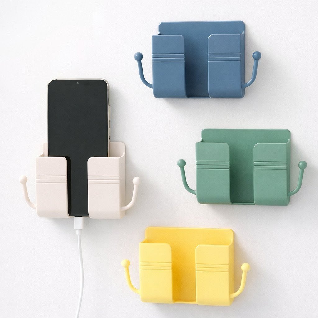Wall-Mounted Mobile Charging Stand with Dual Side Hooks