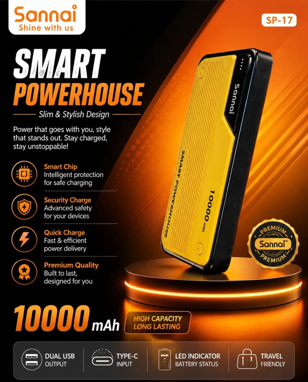 Sannai SP-17 Smart Powerhouse 10000mAh Slim & Stylish Power Bank