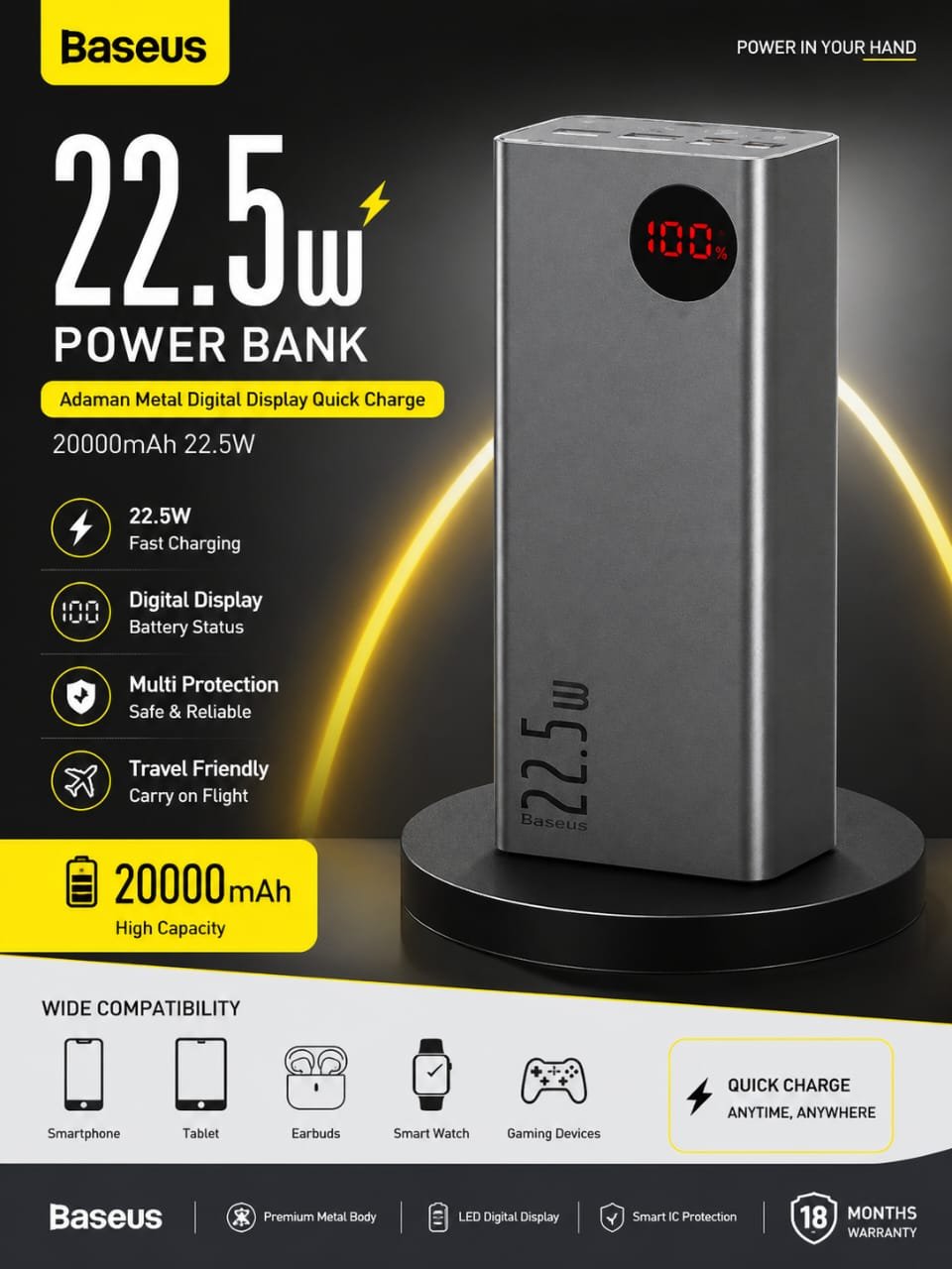 Baseus Adaman Metal Digital Display 22.5W Quick Charge Power Bank 20000mAh
