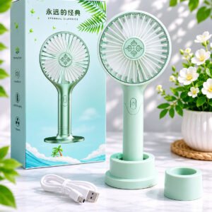 Eternal Classics Elegant Pattern Handheld Mini Rechargeable Fan with Stand