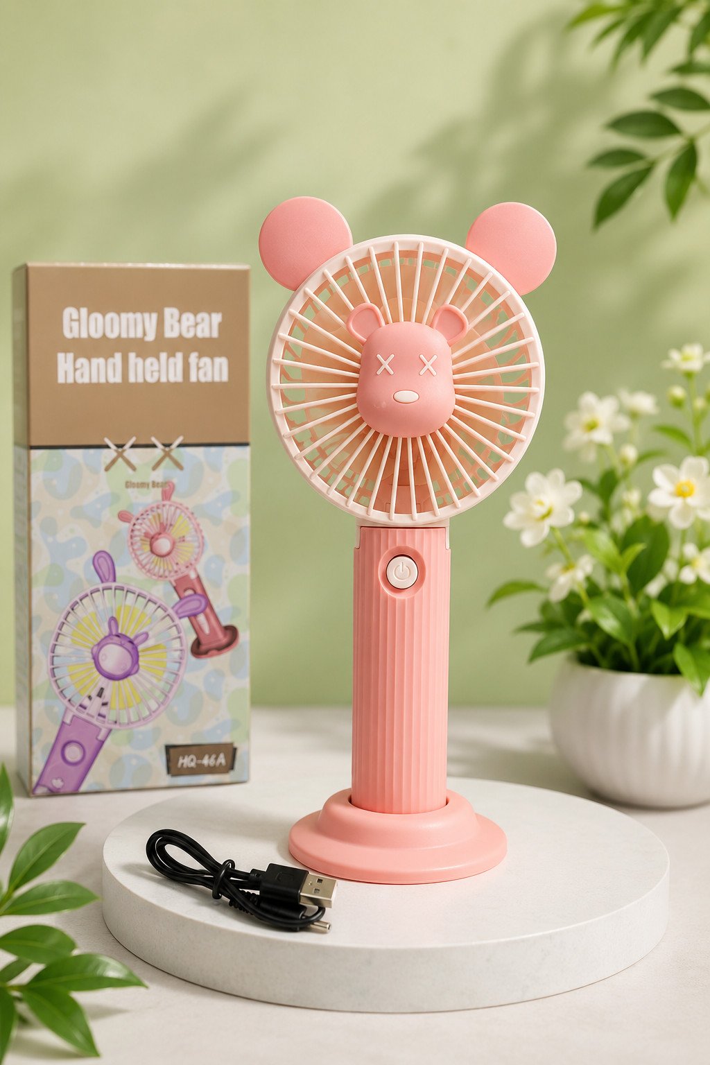 Cute Gloomy Bear Handheld Mini Rechargeable Fan with Table Stand