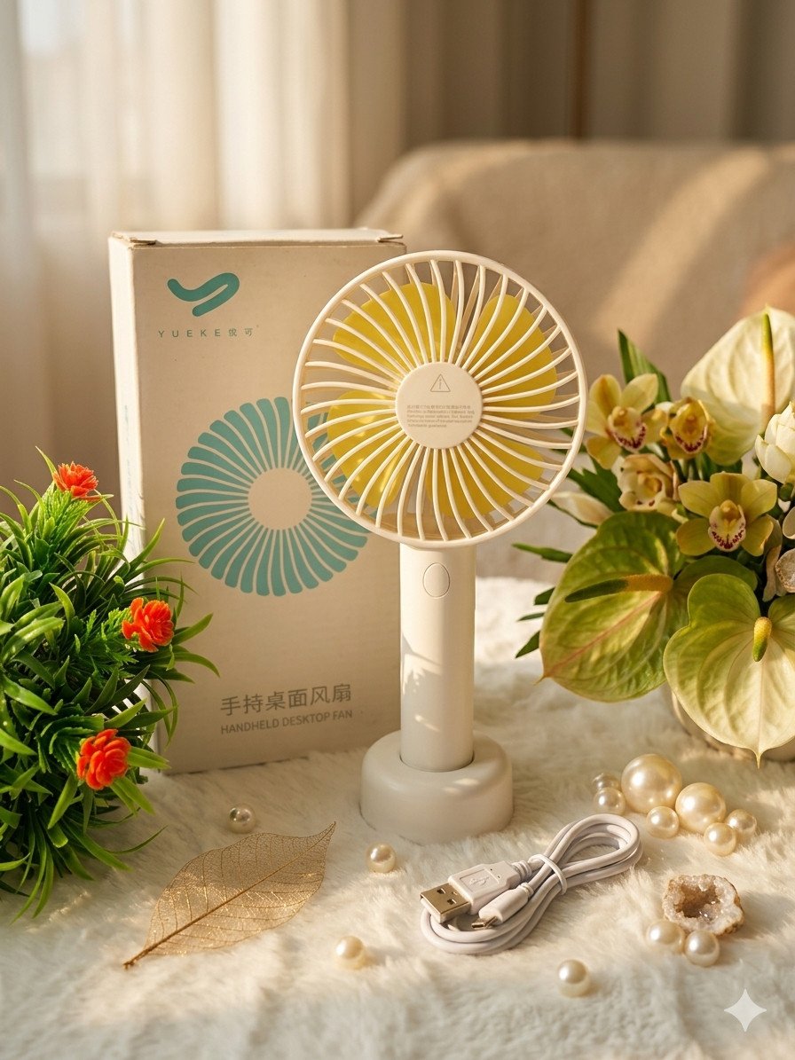 YUEKE Minimalist Handheld Desktop Fan with Round Base