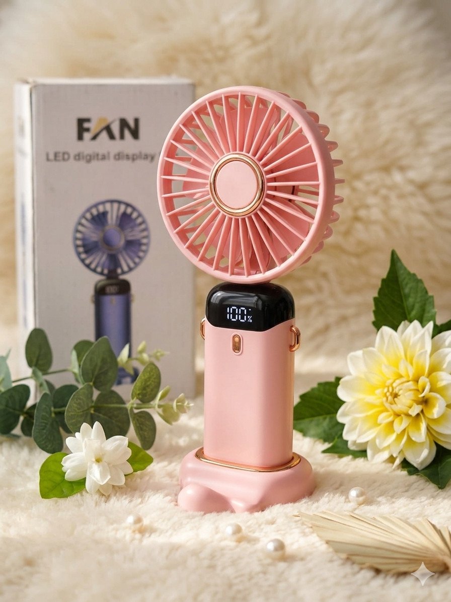 Premium LED Digital Display Portable Handheld Fan with Neck Strap