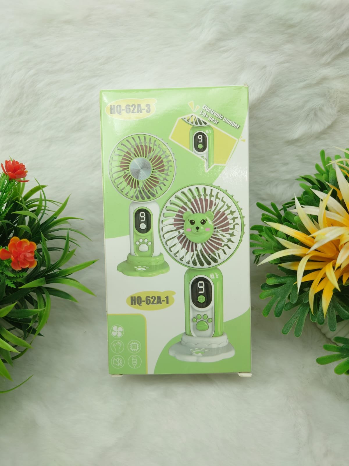 Cute Labubu Character Handheld Mini Fan with Digital Display & Base