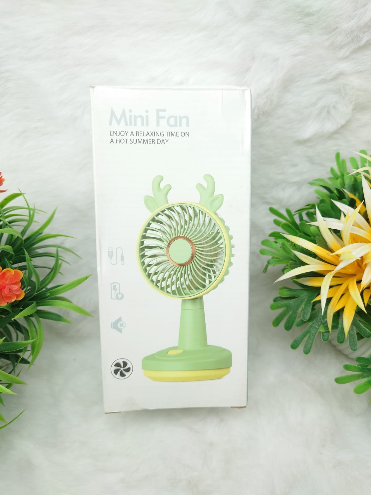 Cute Antler Design Rechargeable Desktop Mini Fan
