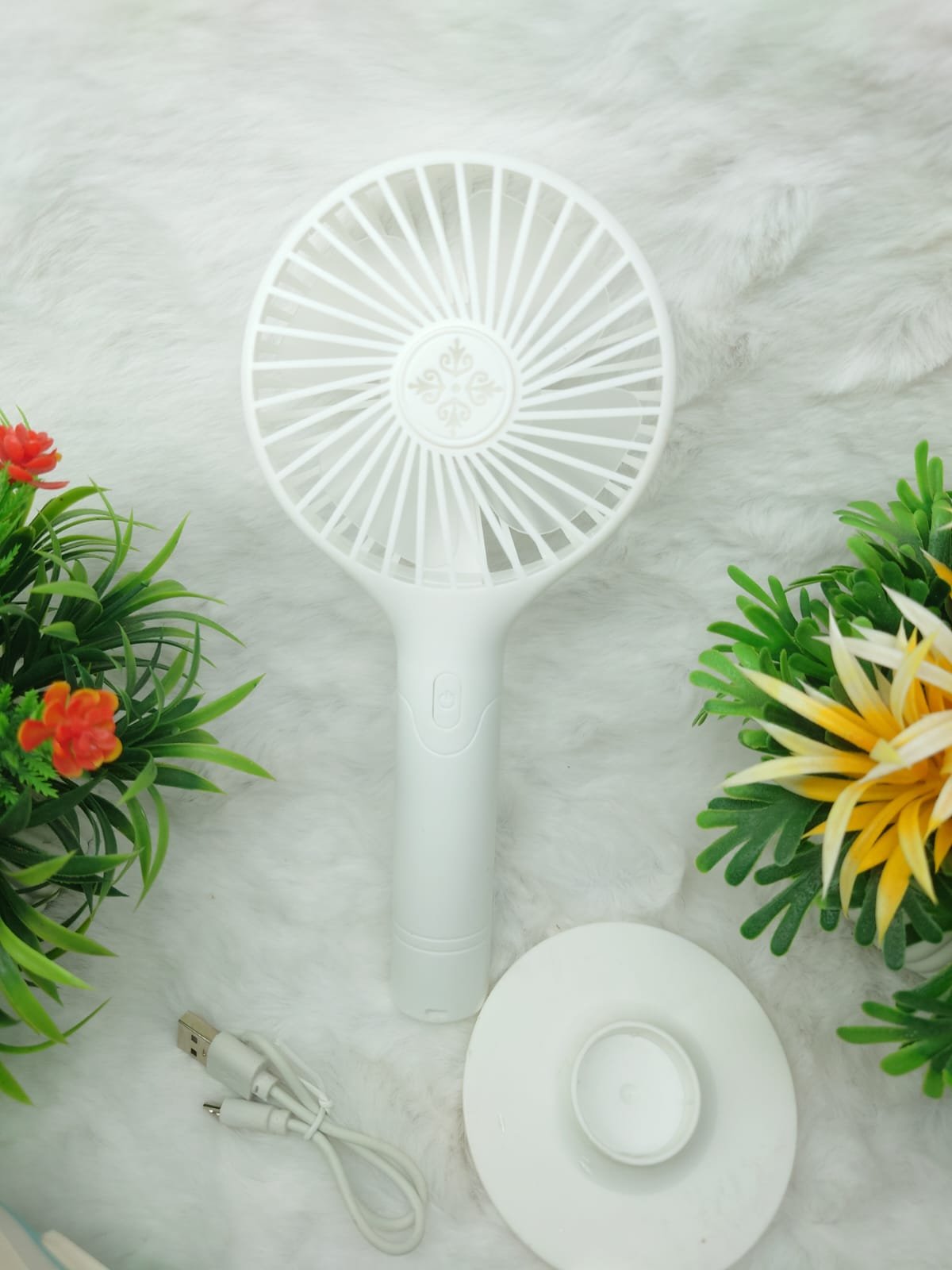 Eternal Classics Elegant Pattern Handheld Mini Rechargeable Fan with Stand