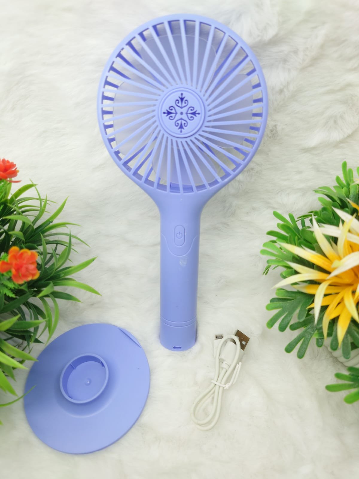 Eternal Classics Elegant Pattern Handheld Mini Rechargeable Fan with Stand