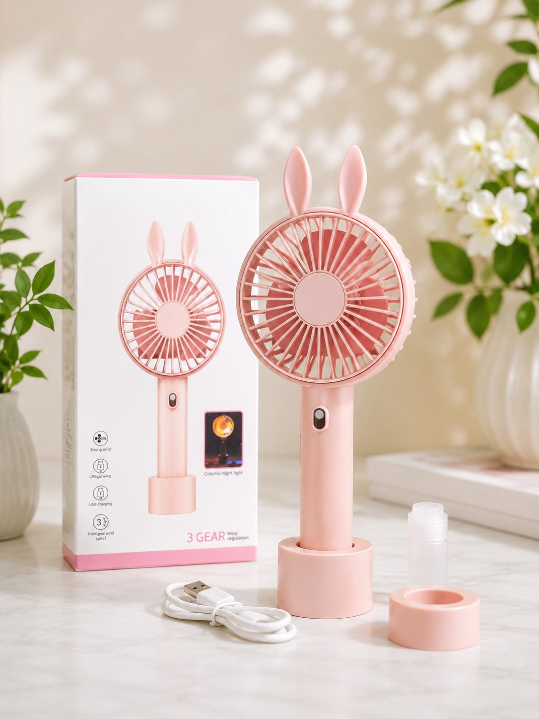 Cute Hello Kitty Design 2-in-1 Handheld Mist Fan with Cold spray & Night Light