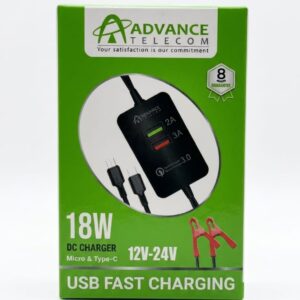 Advance Telecom 18W Fast DC Charger (12V-24V) with Battery Clamps