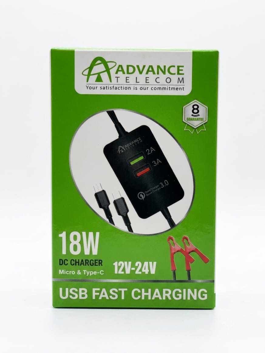 Advance Telecom 18W Fast DC Charger (12V-24V) with Battery Clamps