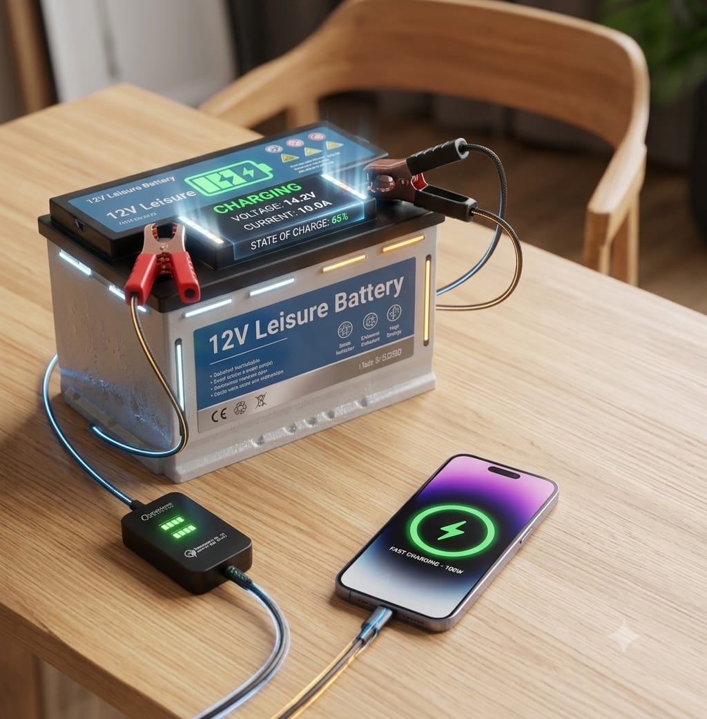 Advance Telecom 18W Fast DC Charger (12V-24V) with Battery Clamps